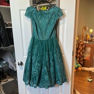 Chi Chi London Green Fit and Flare Midi Dress for Weddings